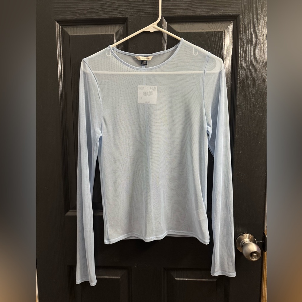 AE Mesh Baby Blue Long Sleeve Women's Top